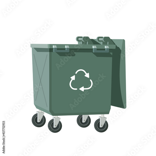 Plastic trash can. Empty garbage collection container. Vector illustration in a flat style.