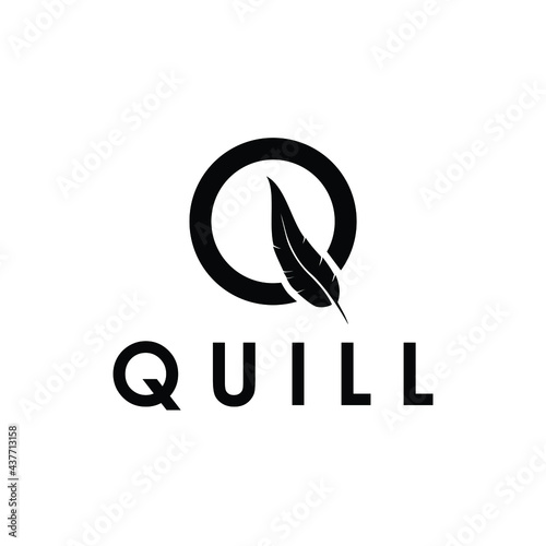 feather quill pen letter q Notary lawyer logo design vector 