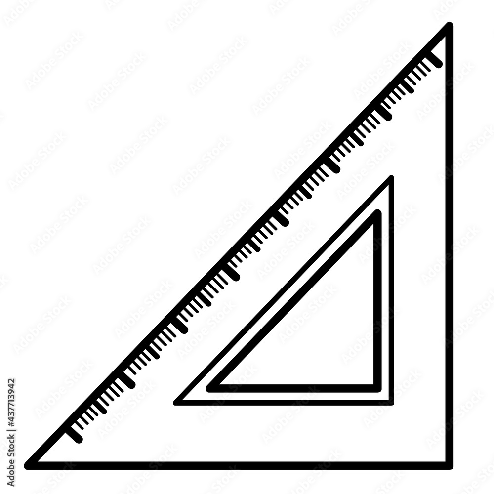 sketch, ruler, mathematical triangle, coloring, isolated object on a white background, vector illustration,