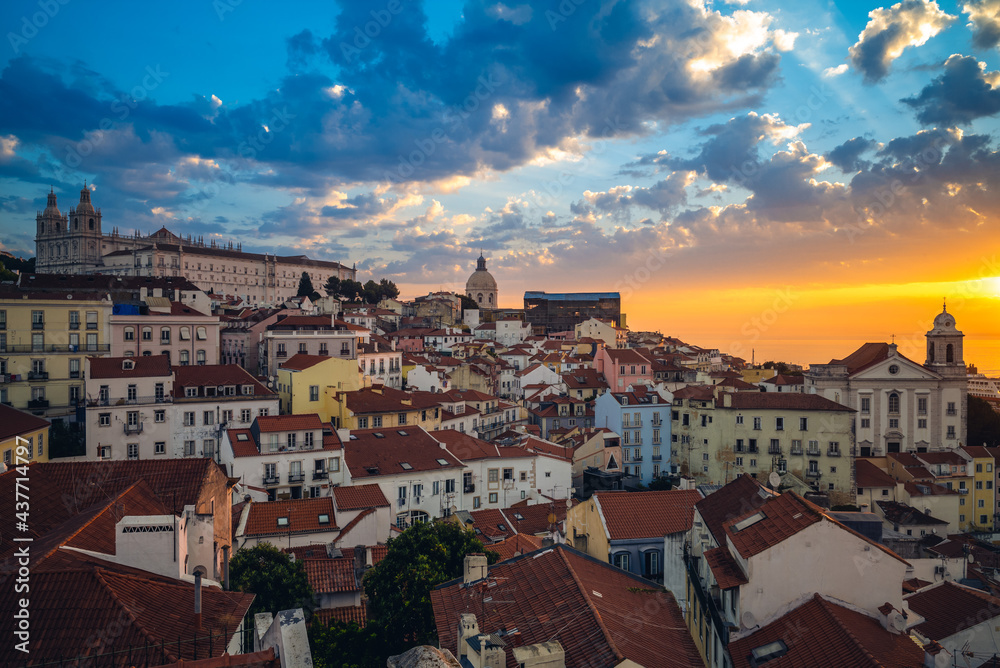 skyline of alfama district in lisbon, capital of portugal