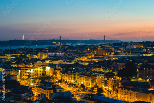 Lisbon at night, the capital of Portugal by river Tagus