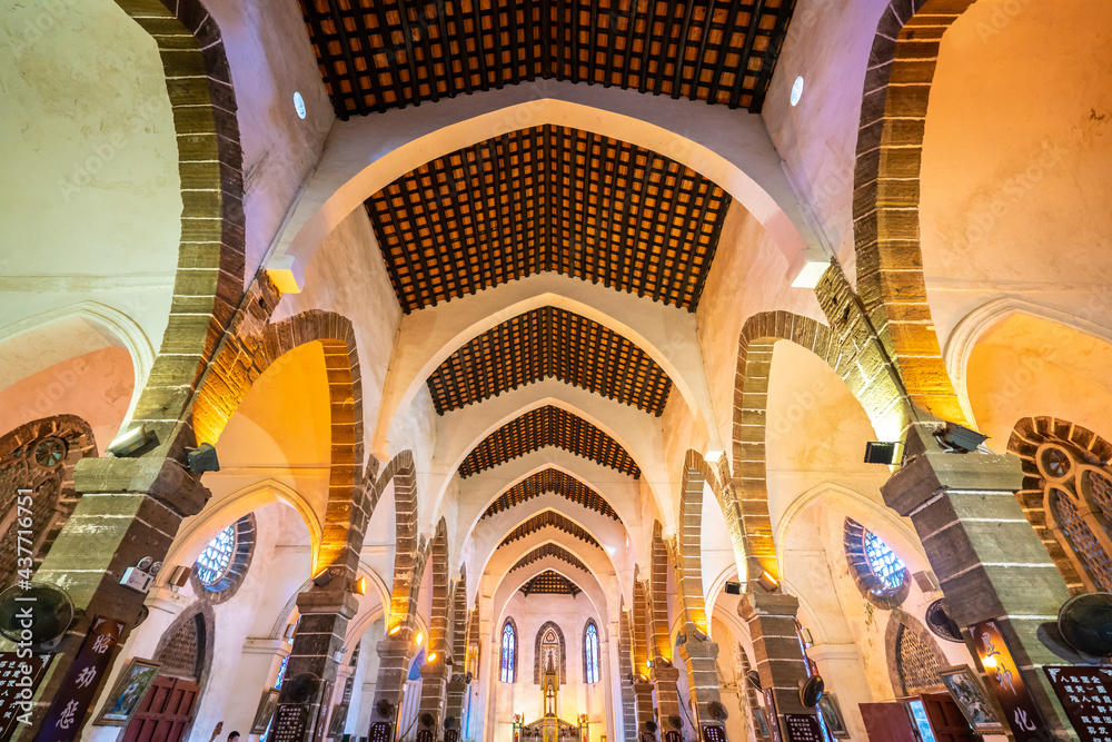 The interior of a Catholic church on Weizhou Island in Beihai, Guangxi, China