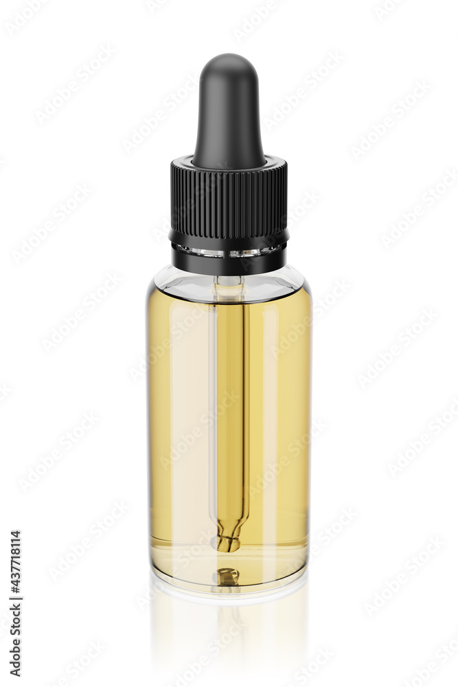 Bottle with dropper isolated on white. 3d rendering. Bottle with dropper isolated on white. 3d rendering.