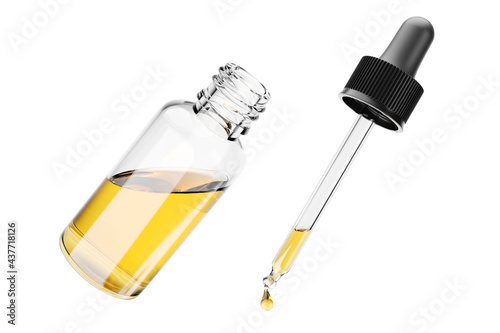 Bottle with dropper isolated on white. 3d rendering. photo