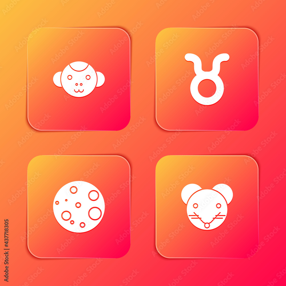 Set Monkey zodiac, Taurus, Moon and Rat icon. Vector Set Monkey zodiac, Taurus, Moon and Rat icon. Vector