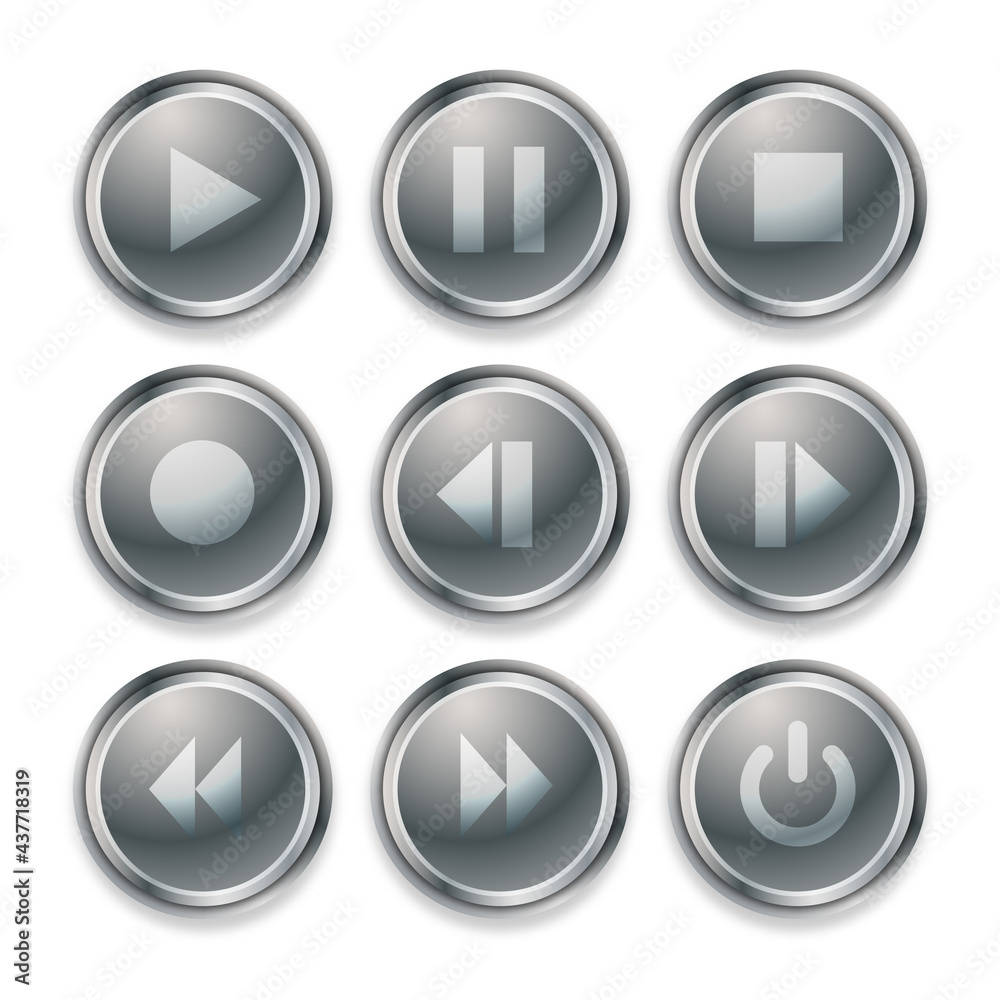 music and game button collection with metal silver color music and game button collection with metal silver color