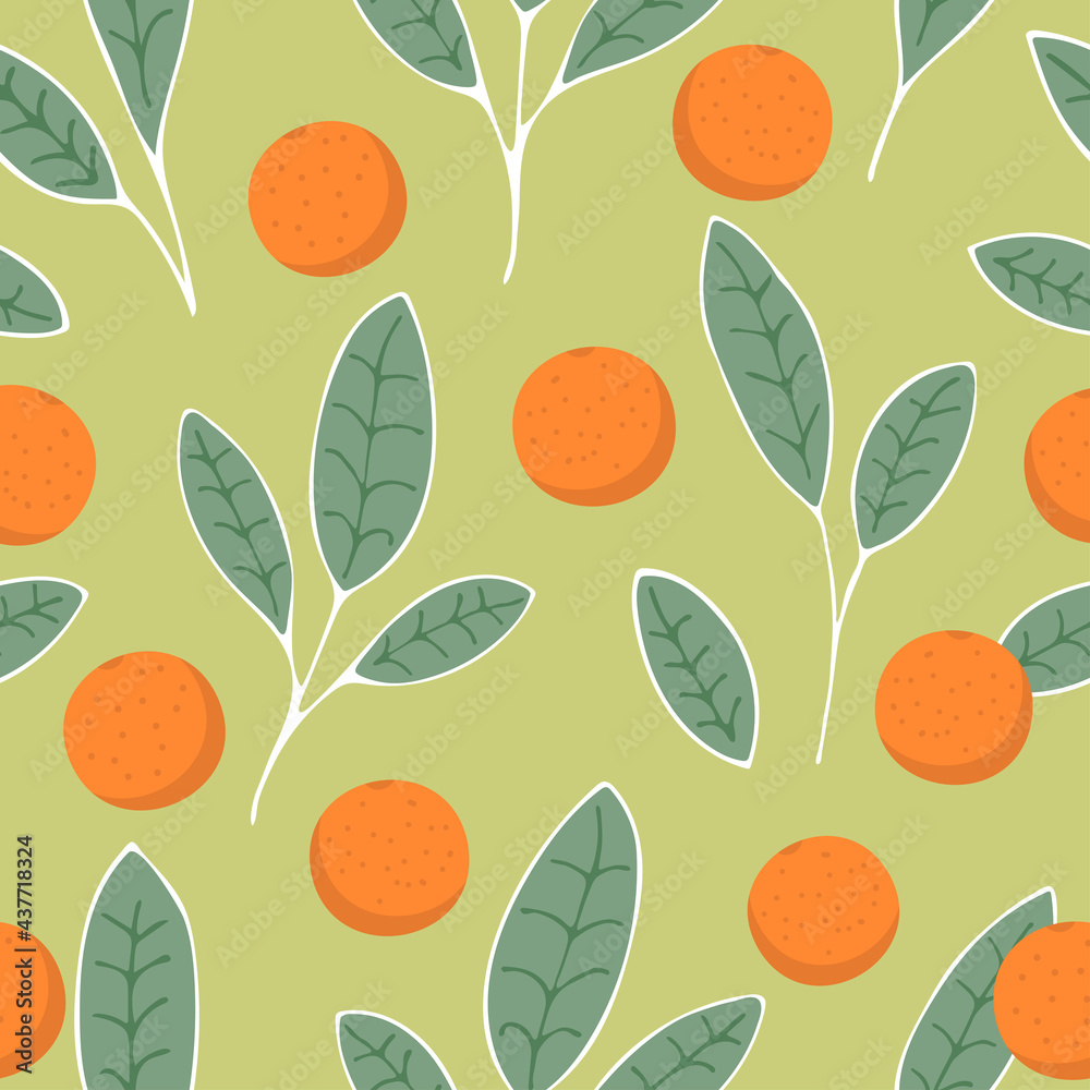 Oranges fruit and leaves seamless pattern background Oranges fruit and leaves seamless pattern background