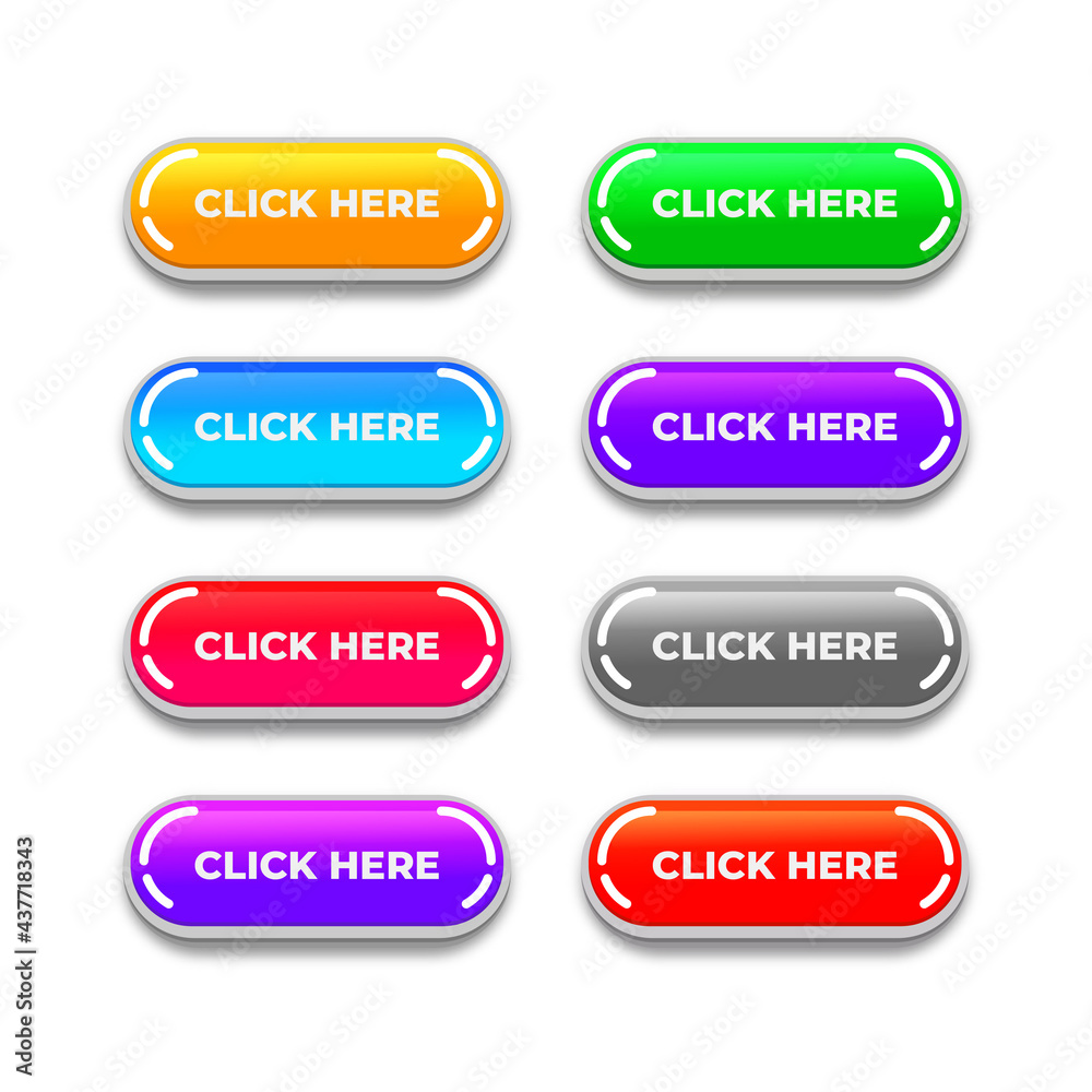 gradient click here web button collection with glowing style gradient click here web button collection with glowing style