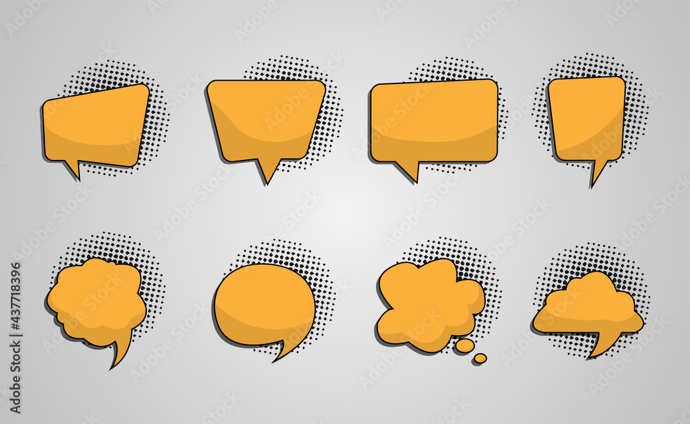 yellow comic speech bubble collection design with cartoon style and ...