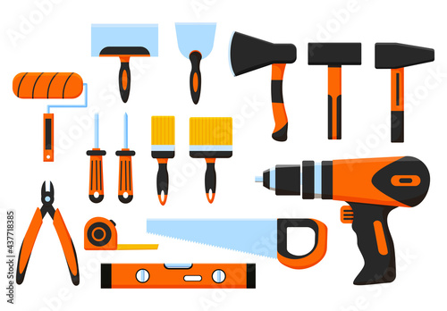Construction tools set. Vector. Isolated on white background.