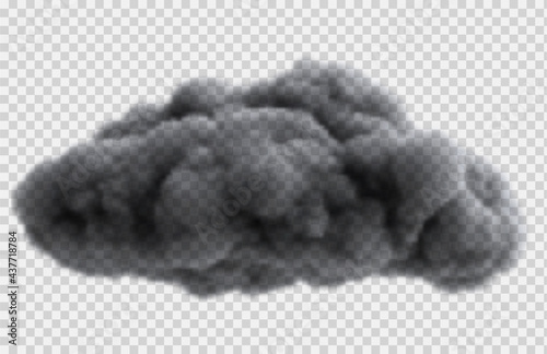 Realistic overcast rain cloud isolated on transparent background. Bright design element. Vector illustration.