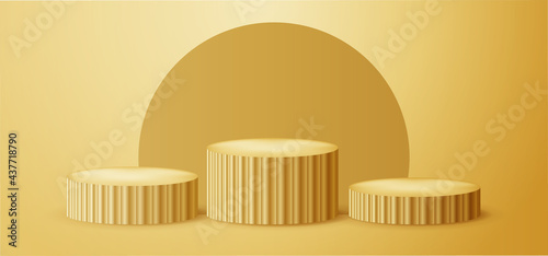 3d geometric gold podium for product placement with circular background