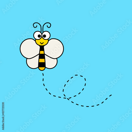 vector butterfly bee in cartoon design in the sky illustration