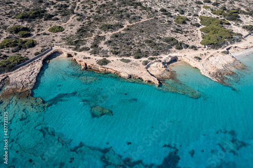 Greece, Koufonisi island, sandy beach, aerial drone view photo