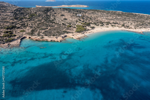 Greece, Koufonisi island, sandy beaches, aerial drone view © Rawf8