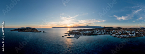 Fototapeta Naklejka Na Ścianę i Meble -  Greece, small cyclades islands, Koufonisia aerial drone panoramic view of Koufonisi at sunset