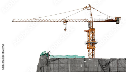 Crane for construction site equipment isolated on white background with clipping path