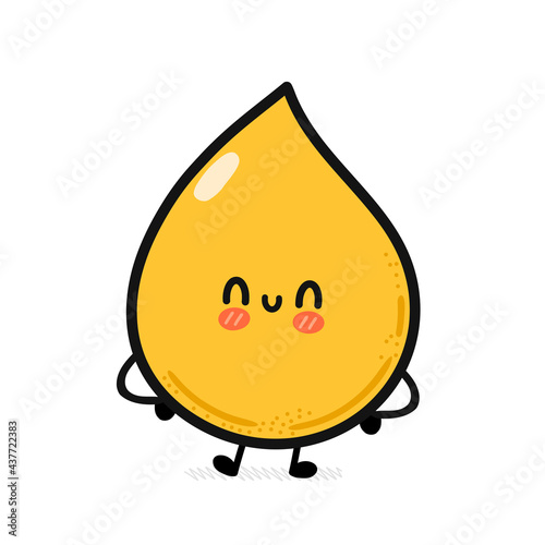 Cute funny happy yellow drop. Vector hand drawn cartoon kawaii character illustration icon. Isolated on white background. Funny cartoon yellow urine drop mascot character concept