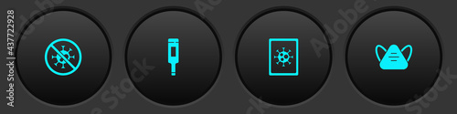 Set Stop virus, Medical thermometer, Virus statistics on monitor and protective mask icon. Vector