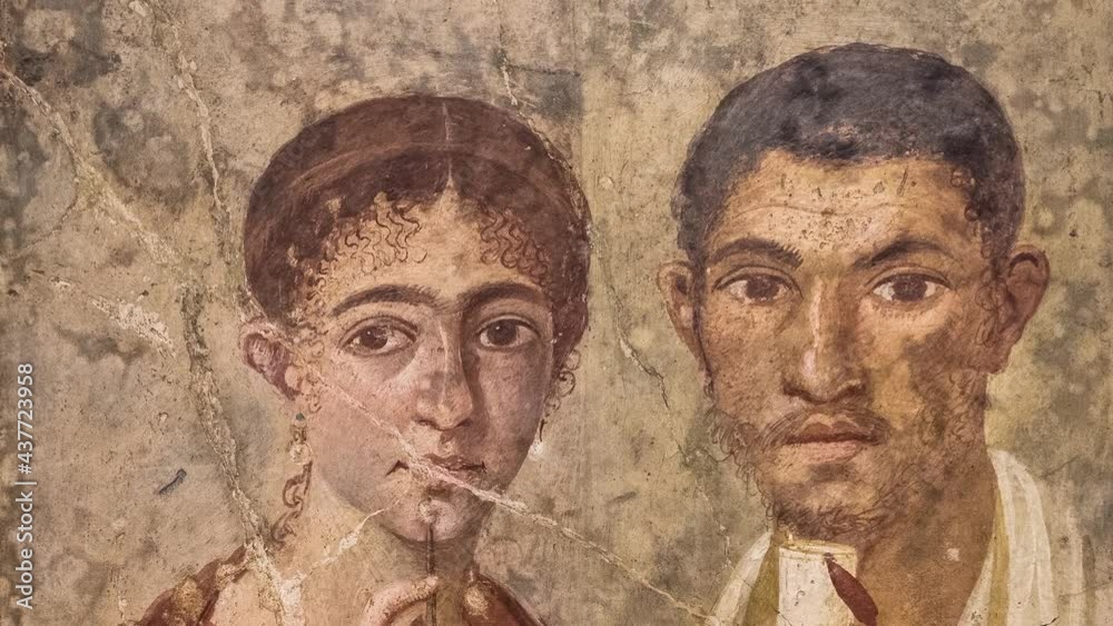 Portrait of the baker Terentius Neo and his wife. Perhaps ht only one of this kind discovered in the ancient roman site of Pompeii, near Naples. It was completely destroyed by the eruption of Mount Ve