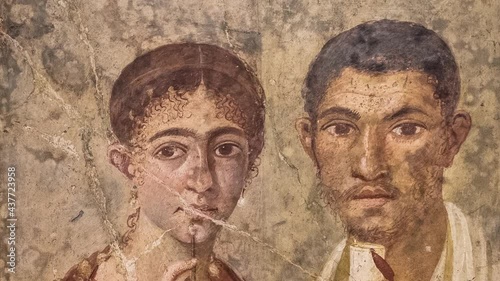 Portrait of the baker Terentius Neo and his wife. Perhaps ht only one of this kind discovered in the ancient roman site of Pompeii, near Naples. It was completely destroyed by the eruption of Mount Ve