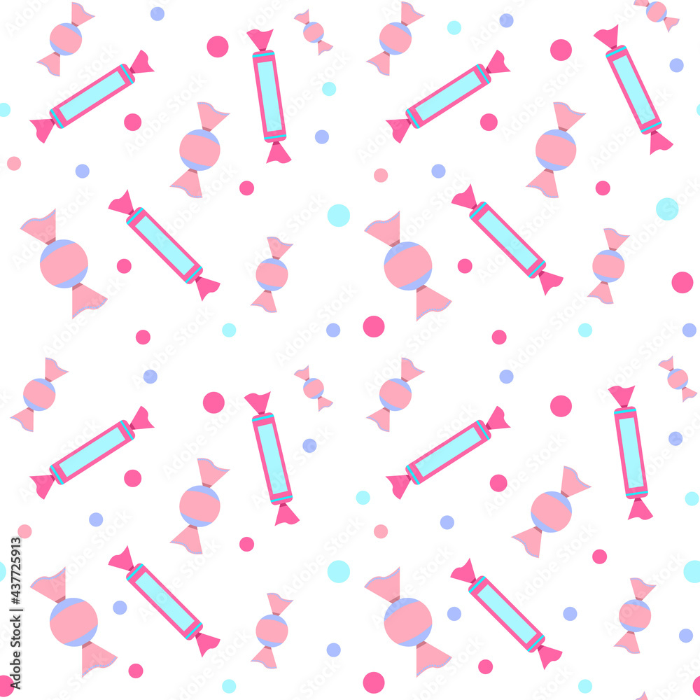 Vector seamless pattern of pink tones on a white background. candies are printed on fabric, wrapping paper, or wallpaper. Vector template. Vector seamless pattern of pink tones on a white background. candies are printed on fabric, wrapping paper, or wallpaper. Vector template.