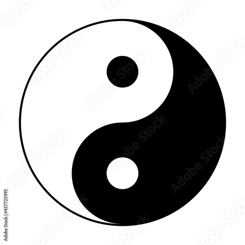 Yin yang symbol. Vector illustration of black and white circle symbolizing balance and harmony. Good and bad concept suitable for web, app, poster, card, banner, design.