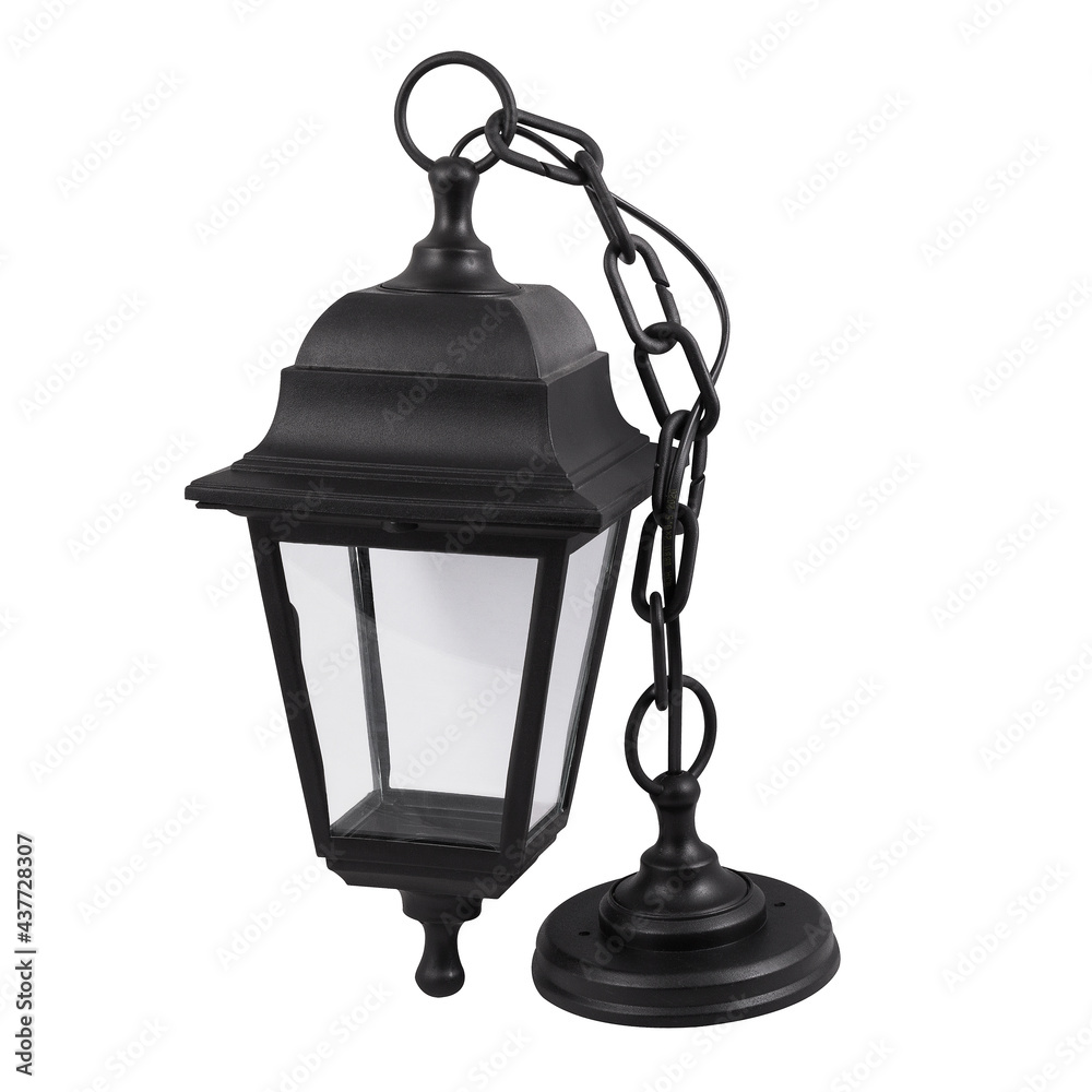 Hanging garden lantern in black color isolated on white background. Outdoor garden lamp.
Hanging garden lantern in black color isolated on white background. Outdoor garden lamp.