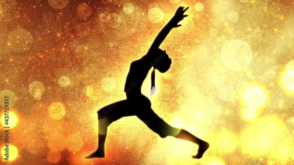 Mysterious and glittering image of a woman in a yoga pose Mysterious and glittering image of a woman in a yoga pose
