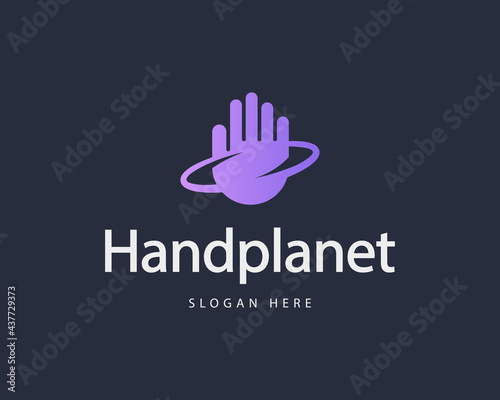 Abstract spin hand palm geometric colorful gradient logo design template. Minimalistic gesture, no, stop vector sign symbol mark logotype.