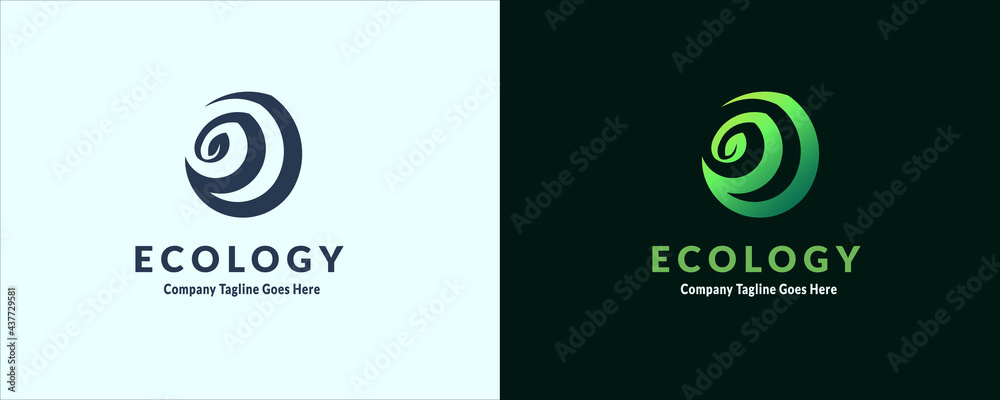 vector ecology logo design, vector green leaf represent as letter e isolated black and white background. usable logo design for business , industry , nature,