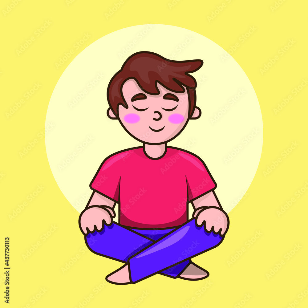 Illustration of young man meditating. Cartoon style vector illustration. Flat vector. Illustration of young man meditating. Cartoon style vector illustration. Flat vector.