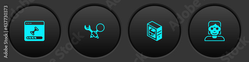 Set Loading data window, Debugging, Computer and Hacker or coder icon. Vector