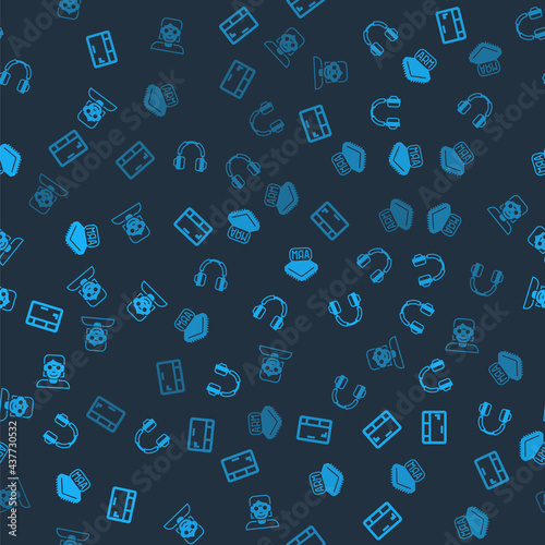Set Keyboard, Headphones, Processor and Hacker coder on seamless pattern. Vector