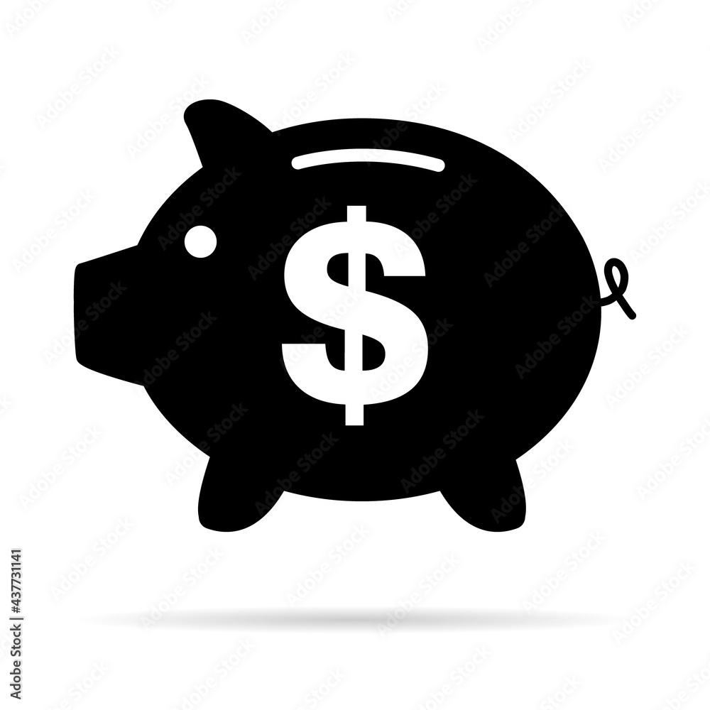 Piggy bank flat icon, sign vector with dollar web symbol. Money income, economic graphic button Piggy bank flat icon, sign vector with dollar web symbol. Money income, economic graphic button