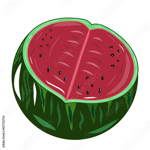 Watermelon fruit icon. Creative illustration. Colorful sketch. Idea for decors, logo, patterns, papers, covers, gifts, damask, summer and autumn holidays, organic food themes. Isolated vector art.