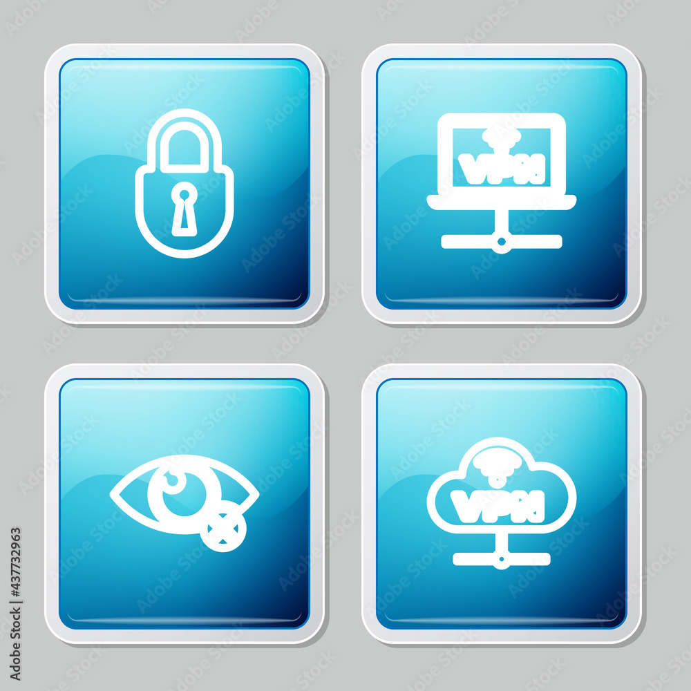 Set line Lock, VPN Computer network, Invisible hide and Network cloud connection icon. Vector Set line Lock, VPN Computer network, Invisible hide and Network cloud connection icon. Vector