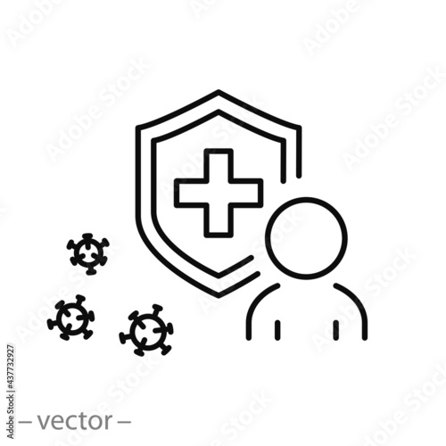antibacterial shield icon, strong immune system, germ virus with human, defense antibiotic concept, vector illustration