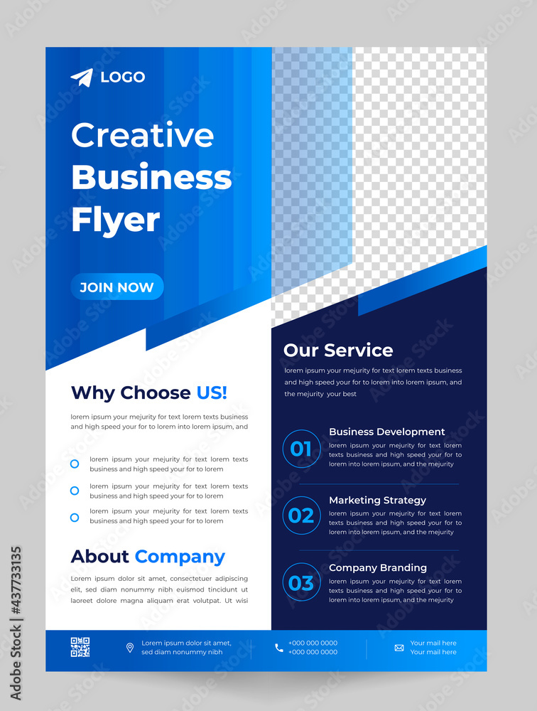 Corporate business flyer template design with blue color. marketing, business proposal, promotion, advertise, publication, cover page. digital marketing agency flyer design. new business  flyer design