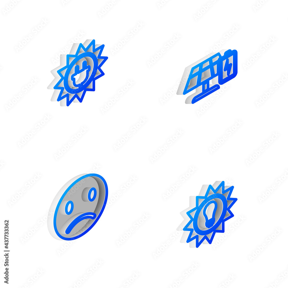 Set Isometric line Solar energy panel and battery, , Sad smile and icon. Vector Set Isometric line Solar energy panel and battery, , Sad smile and icon. Vector