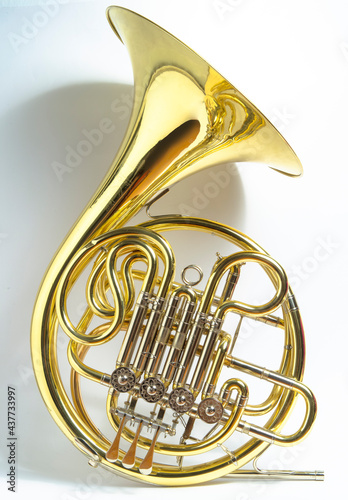French horn brass wind musical instrument