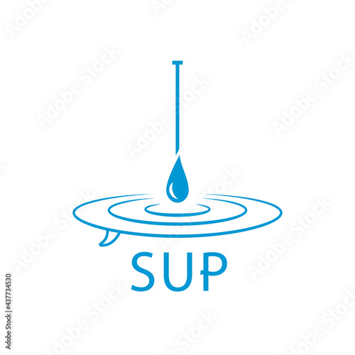 SUP, stand up paddle boarding, surfing and surf boarding concept with water drop silhouette making the paddle and ripple outline making the board itself