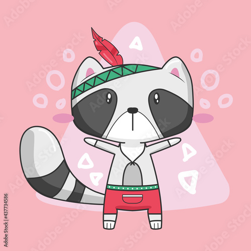 cute raccoon raising its arms.
