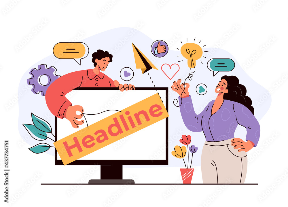 Naklejka premium Online web internet presentation headline on computer monitor screen concept. Vector flat modern style design illustration