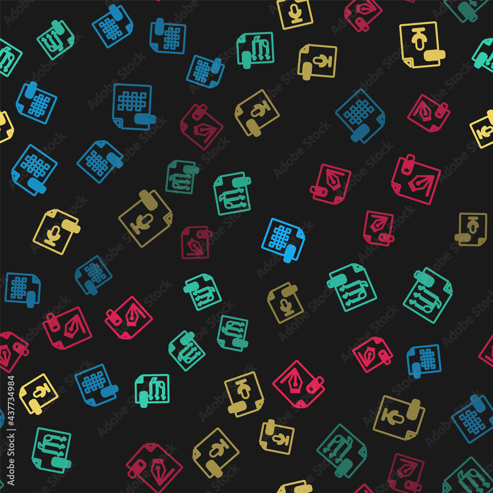 Set line PNG file document, M3U, OGG and AI on seamless pattern. Vector