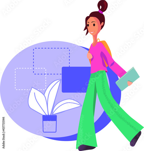 vector flat illustration of modern girl for doing something