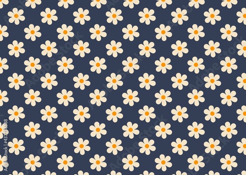 White flowers on the dark background. The seamless pattern design.
