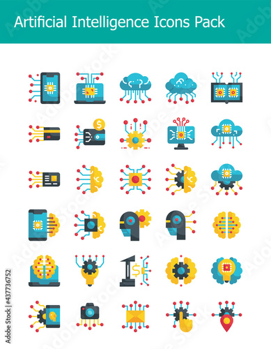 set of artificial intelligence technology icons pack flat