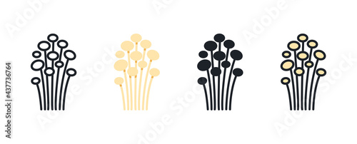 Enoki mushroom icon. Linear flat color icons contour shape outline. Thin line. Black vector silhouette. Fill solid icon. Modern glyph design. Illustrations of mushrooms. Vector set