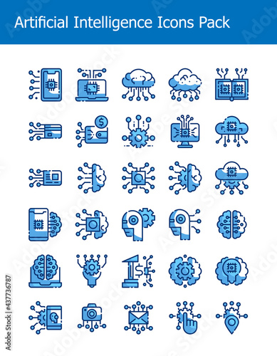 set of artificial intelligence technology icons pack two tone